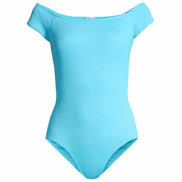 NWT Ganni One Piece Swimsuit Ribbed Short Sleeve in Bachelor Blue Size 36 - Picture 7 of 8